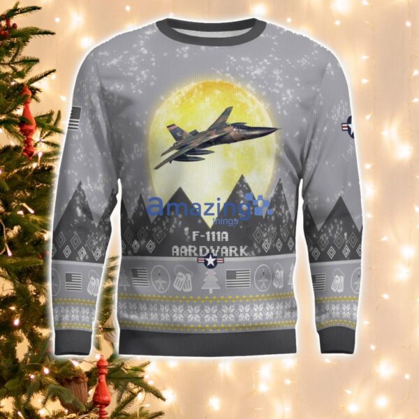 F-111A Aardvark Vietnam War F111A Aircraft Moonlight And Mountain Pattern Ugly Christmas Sweater Aircraft Lovers Christmas Gift Product Photo 2