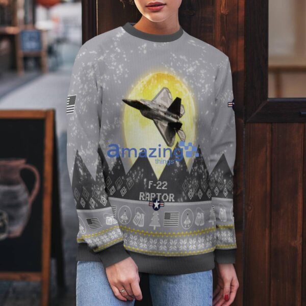 F-22 Raptor F22 Aircraft Moonlight And Mountain Pattern Ugly Christmas Sweater Aircraft Lovers Christmas Gift Product Photo 4