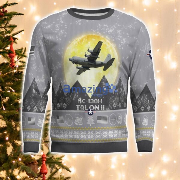 MC-130 Combat Talon II MC130E MC130J MC130H Aircraft Moonlight And Mountain Pattern Ugly Christmas Sweater Aircraft Lovers Christmas Gift Product Photo 2