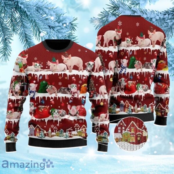 Xmas Funny Pigs Ugly Christmas Sweater Gift Knitting Sweater Product Photo 1