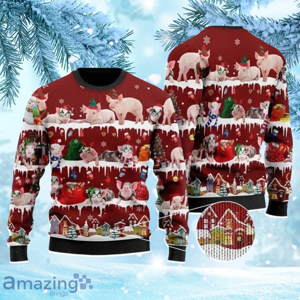 Xmas Funny Pigs Ugly Christmas Sweater Gift Knitting Sweater image Xmas Funny Pigs Ugly Christmas Sweater Gift Knitting Sweater Product Photo 1
