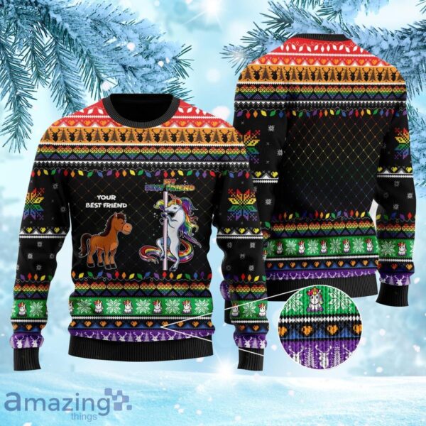 Your Best Friend My Best Friend Horse And Unicorn Christmas Ugly Sweater 3D For Lgbt Community On Christmas Days Product Photo 1