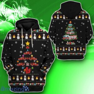 3D Firefighter Truck Tree Ugly Christmas Sweater Impressive Gift Custom Hoodie Apparel Product Photo 2