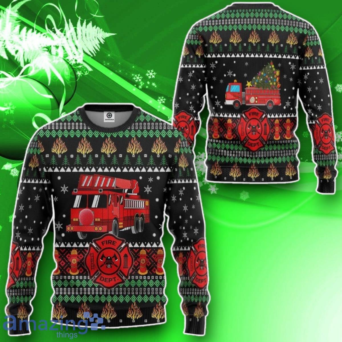 3D Firefighter Truck Ugly Christmas Sweater Impressive Gift Custom Sweatshirt Apparel image 3D Firefighter Truck Ugly Christmas Sweater Impressive Gift Custom Sweatshirt Apparel Product Photo 2