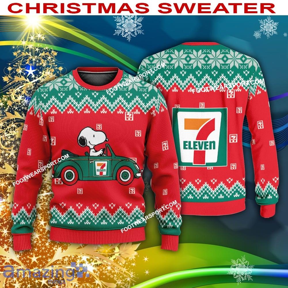 7 Eleven Snoopy Driving A Car Christmas Sweater AOP Gift Holidays image 7 Eleven Snoopy Driving A Car Christmas Sweater AOP Gift Holidays - 7 Eleven Snoopy Driving A Car Christmas Sweater AOP Gift Holidays