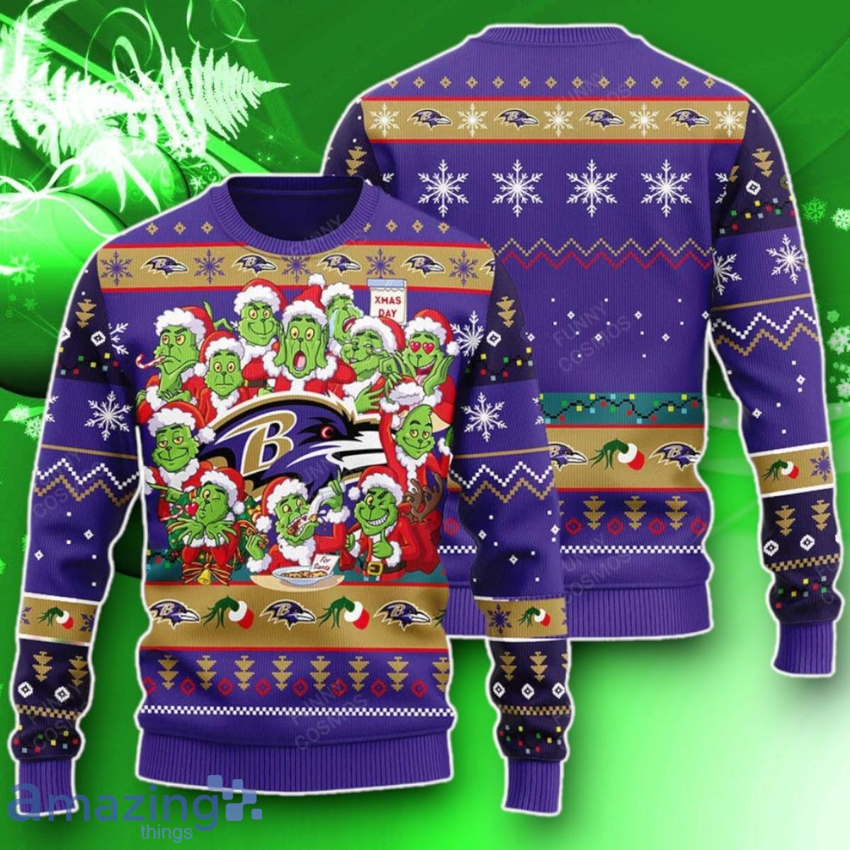Baltimore Ravens Grin Football Christmas Ugly Sweater Sweatshirt Impressive Gift image Baltimore Ravens Grin Football Christmas Ugly Sweater Sweatshirt Impressive Gift Product Photo 1