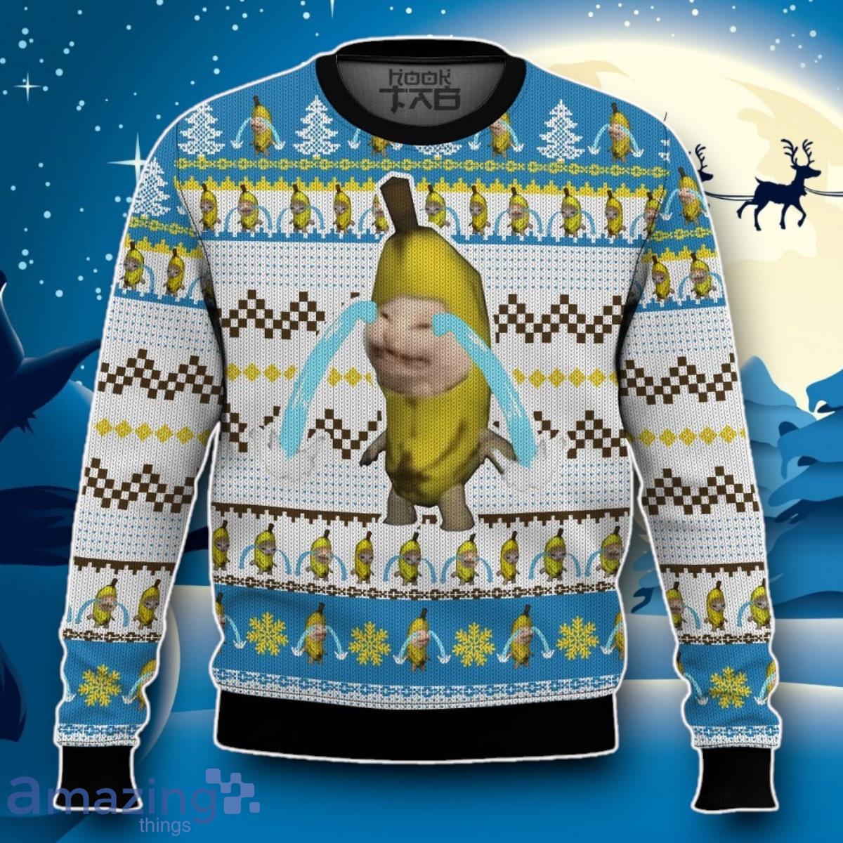 Banana Cat Crying Christmas Ugly 3D Sweater Impressive Gift image Banana Cat Crying Christmas Ugly 3D Sweater Impressive Gift Product Photo 1