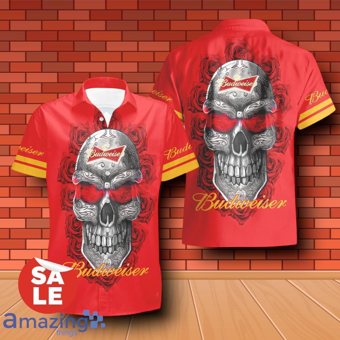 Budweiser Beer Sukull Rose 3D Hawaiian Shirt & Shorts For Men Women image Budweiser Beer Sukull Rose 3D Hawaiian Shirt & Shorts For Men Women Product Photo 2