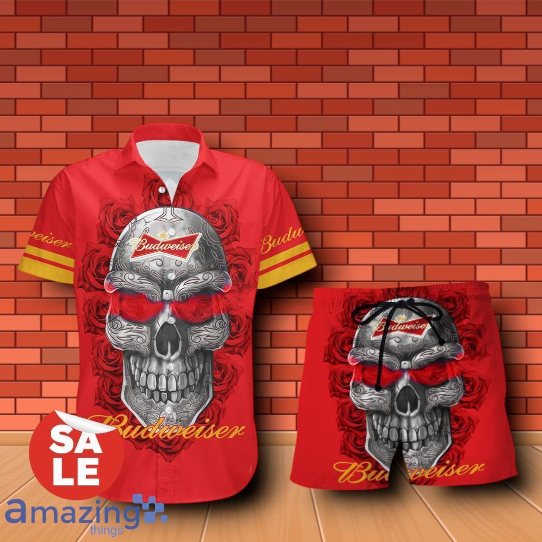 Budweiser Beer Sukull Rose 3D Hawaiian Shirt & Shorts For Men Women image Budweiser Beer Sukull Rose 3D Hawaiian Shirt & Shorts For Men Women Product Photo 1