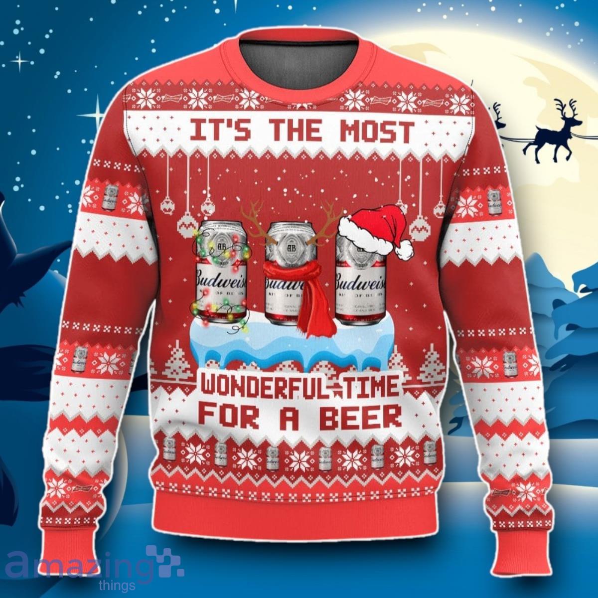 Budweiser It’s The Most Wonderful Time For A Beer Ugly 3D Sweater Impressive Gift image Budweiser It’s The Most Wonderful Time For A Beer Ugly 3D Sweater Impressive Gift Product Photo 1