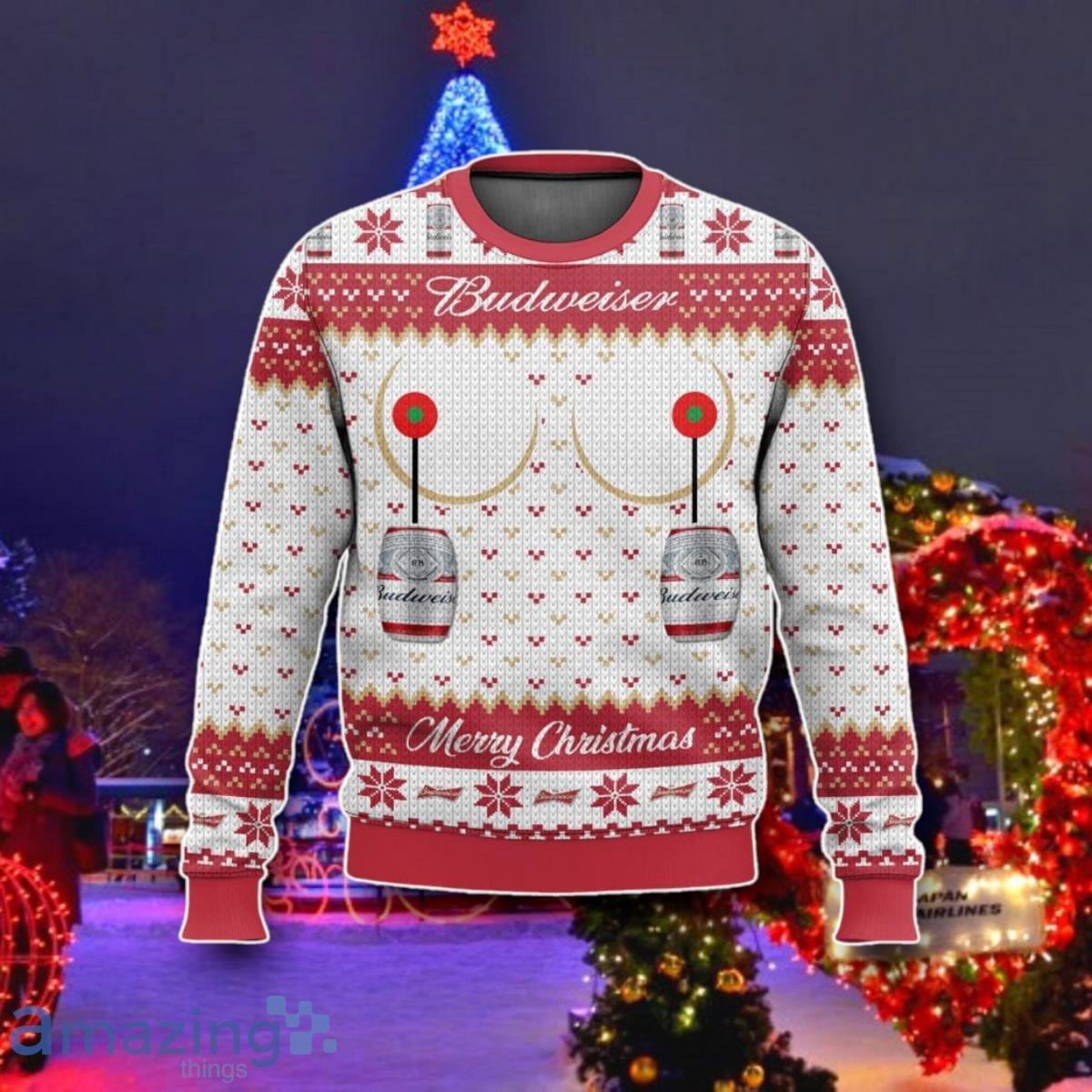 Budweiser Titties Funny Ugly 3D Sweater Best Gift image Budweiser Titties Funny Ugly 3D Sweater Best Gift Product Photo 1