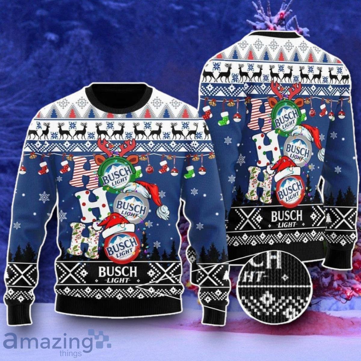 Busch Light HoHoHo Ugly Christmas Sweater Style Gift image Busch Light HoHoHo Ugly Christmas Sweater Style Gift Product Photo 1