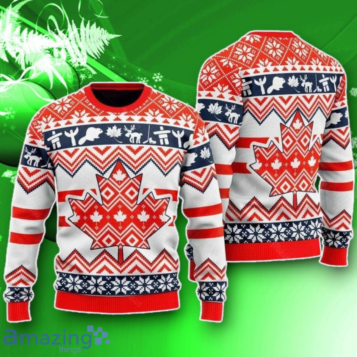 Canadian Spirit Ugly Christmas Sweater Impressive Gift Maple Leaf Patterns For Festive Vibes image Canadian Spirit Ugly Christmas Sweater Impressive Gift Maple Leaf Patterns For Festive Vibes Product Photo 1