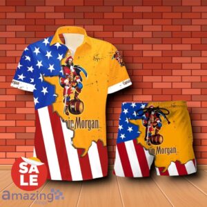 Captain Morgan USA Flag Aloha Summer Beach Combo Hawaiian Shirt & Shorts For Men Women Product Photo 1