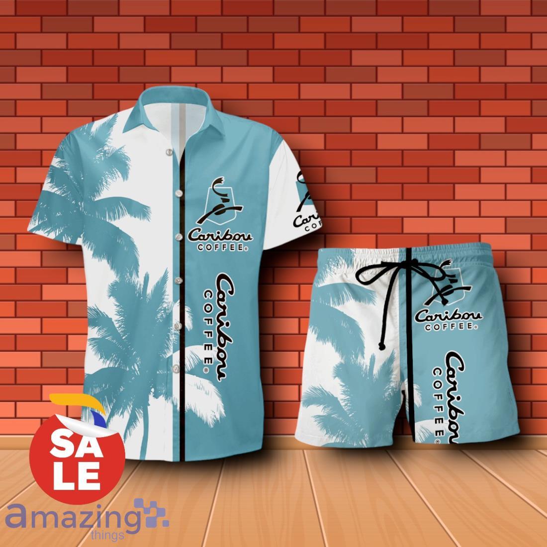 Caribou Coffee Palm Tree Combo Hawaiian Shirt & Shorts For Men Women image Caribou Coffee Palm Tree Combo Hawaiian Shirt & Shorts For Men Women Product Photo 2