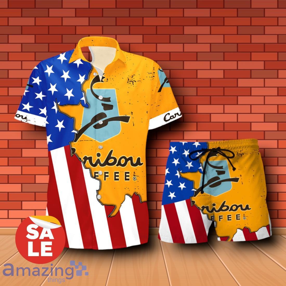 Caribou Coffee USA Flag Aloha Summer Beach Combo Hawaiian Shirt & Shorts For Men Women image Caribou Coffee USA Flag Aloha Summer Beach Combo Hawaiian Shirt & Shorts For Men Women Product Photo 2