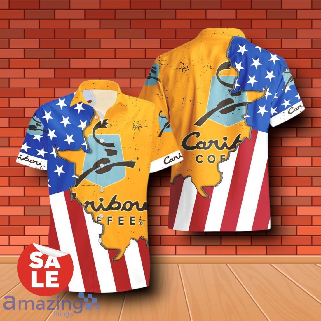 Caribou Coffee USA Flag Aloha Summer Beach Combo Hawaiian Shirt & Shorts For Men Women image Caribou Coffee USA Flag Aloha Summer Beach Combo Hawaiian Shirt & Shorts For Men Women Product Photo 1