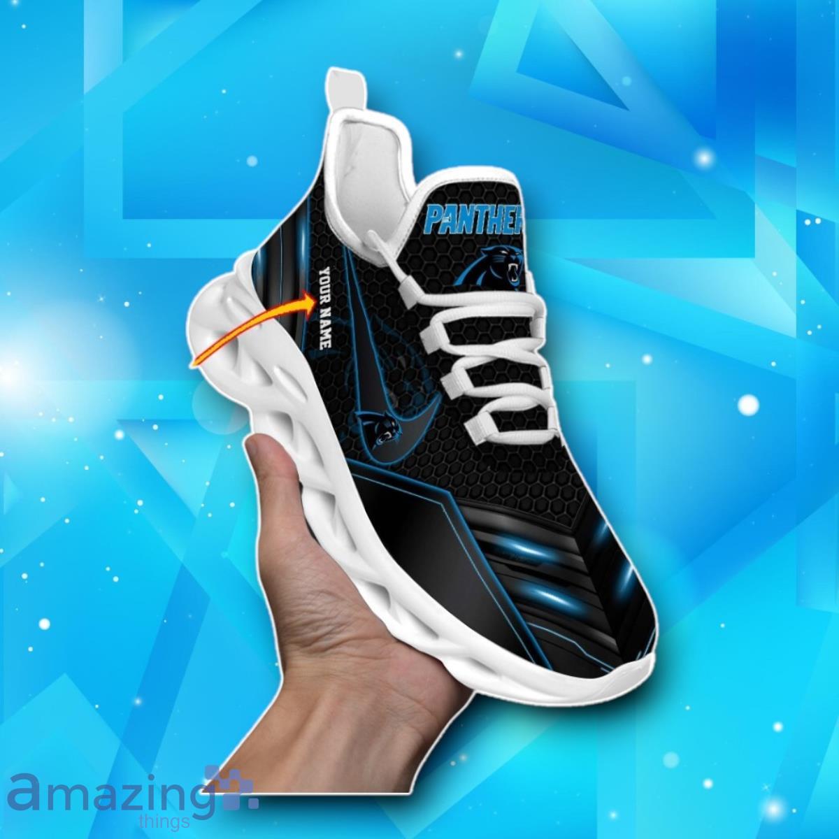 Carolina Panthers Custom Name NFL Neon Light Max Soul Shoes Luxury Gift image Carolina Panthers Custom Name NFL Neon Light Max Soul Shoes Luxury Gift Product Photo 1