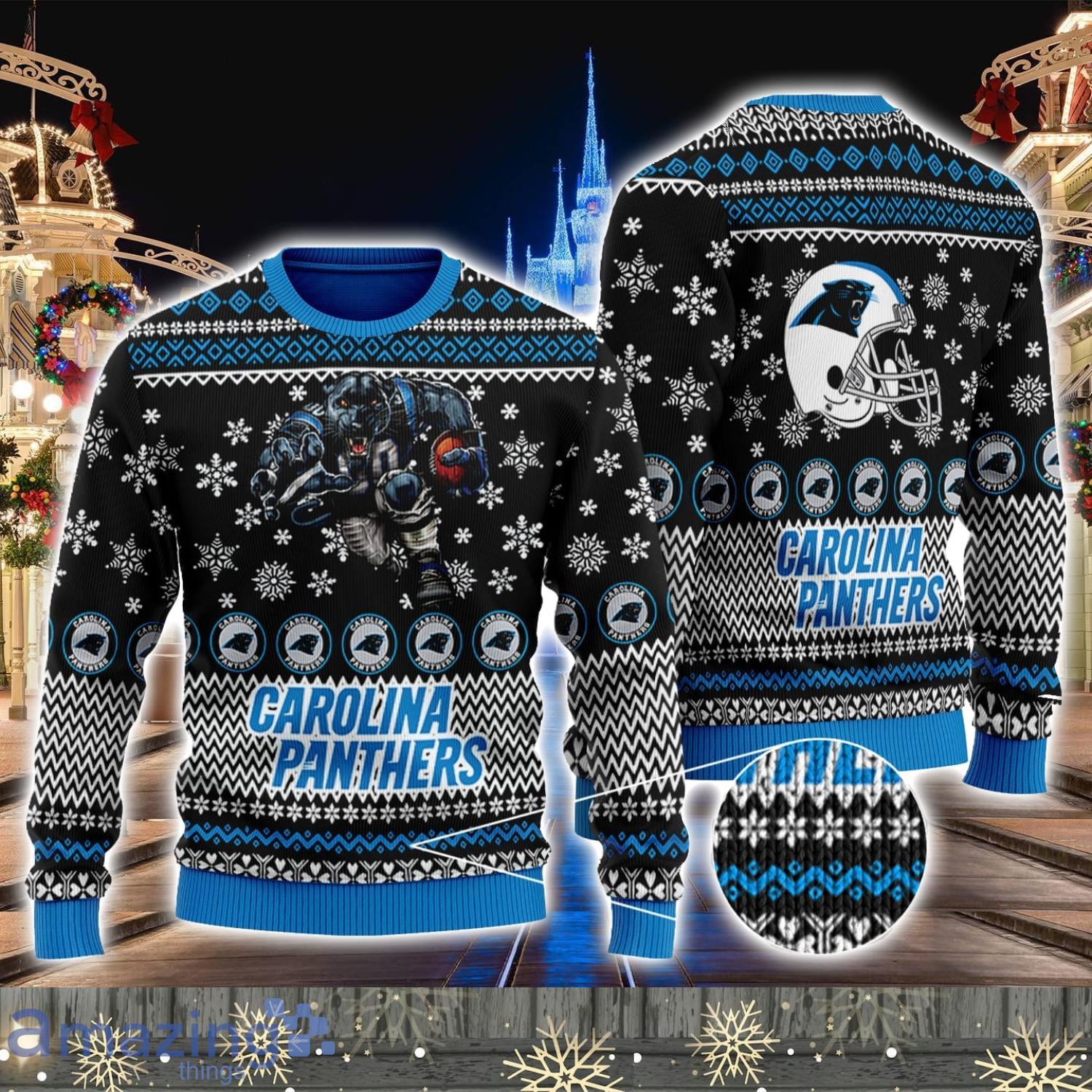 Carolina Panthers Printed Logo Cute Christmas Gift Ugly Christmas Sweater For Fans image Carolina Panthers Printed Logo Cute Christmas Gift Ugly Christmas Sweater For Fans Product Photo 1