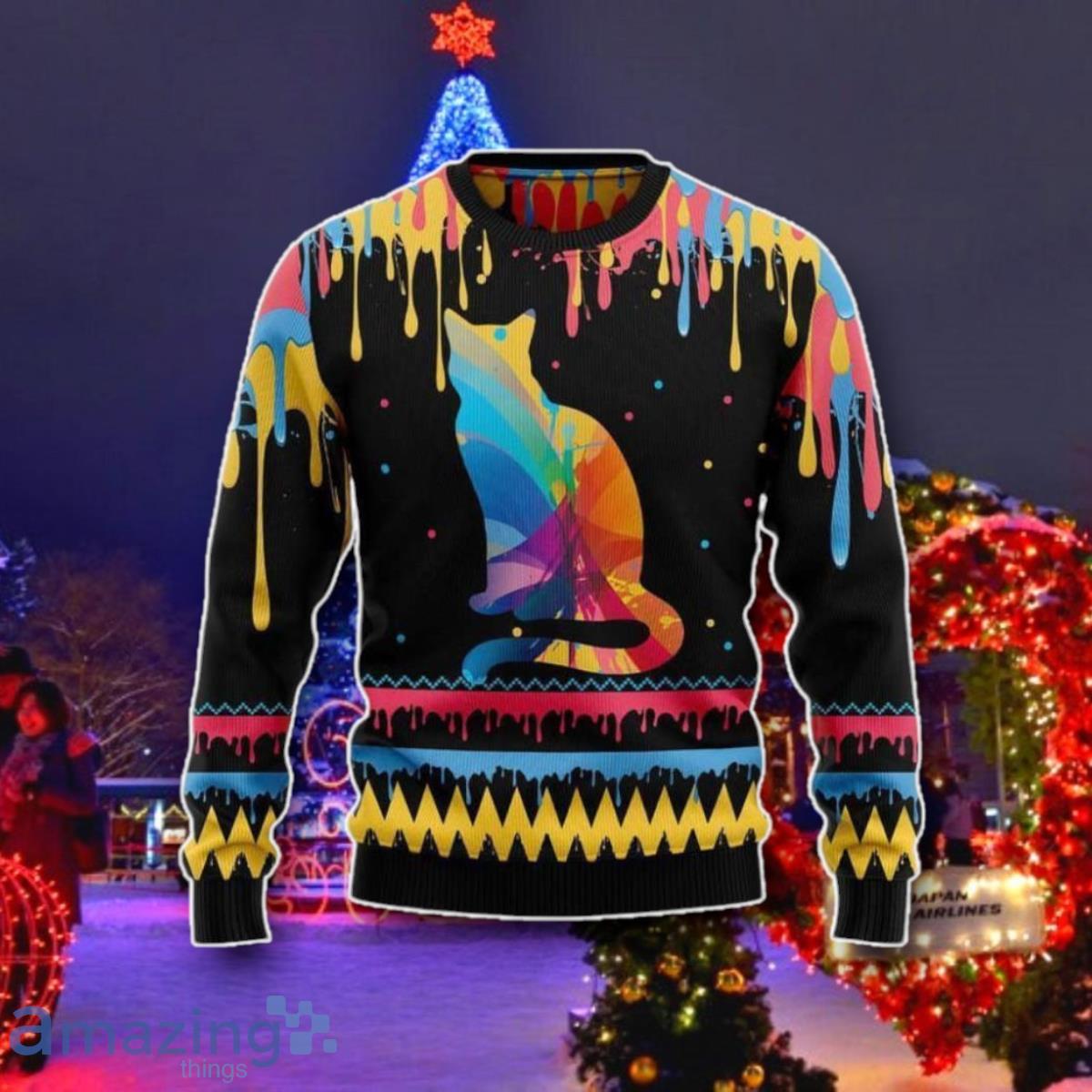 Cat Colorful Beauty Black Vintage Ugly Christmas 3D Sweaters Best Gift image Cat Colorful Beauty Black Vintage Ugly Christmas 3D Sweaters Best Gift Product Photo 1