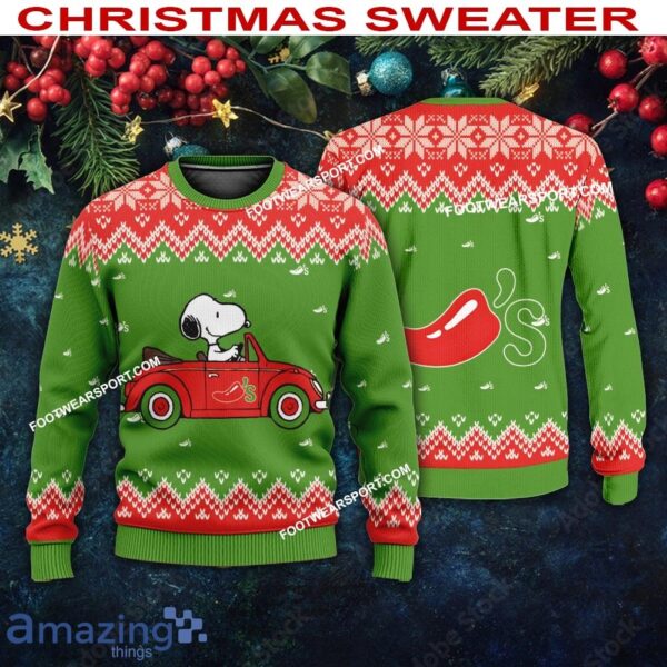 Chili's Snoopy Driving A Car Christmas 3D Sweater Gift For Adult - Chili's Snoopy Driving A Car Christmas 3D Sweater Gift For Adult