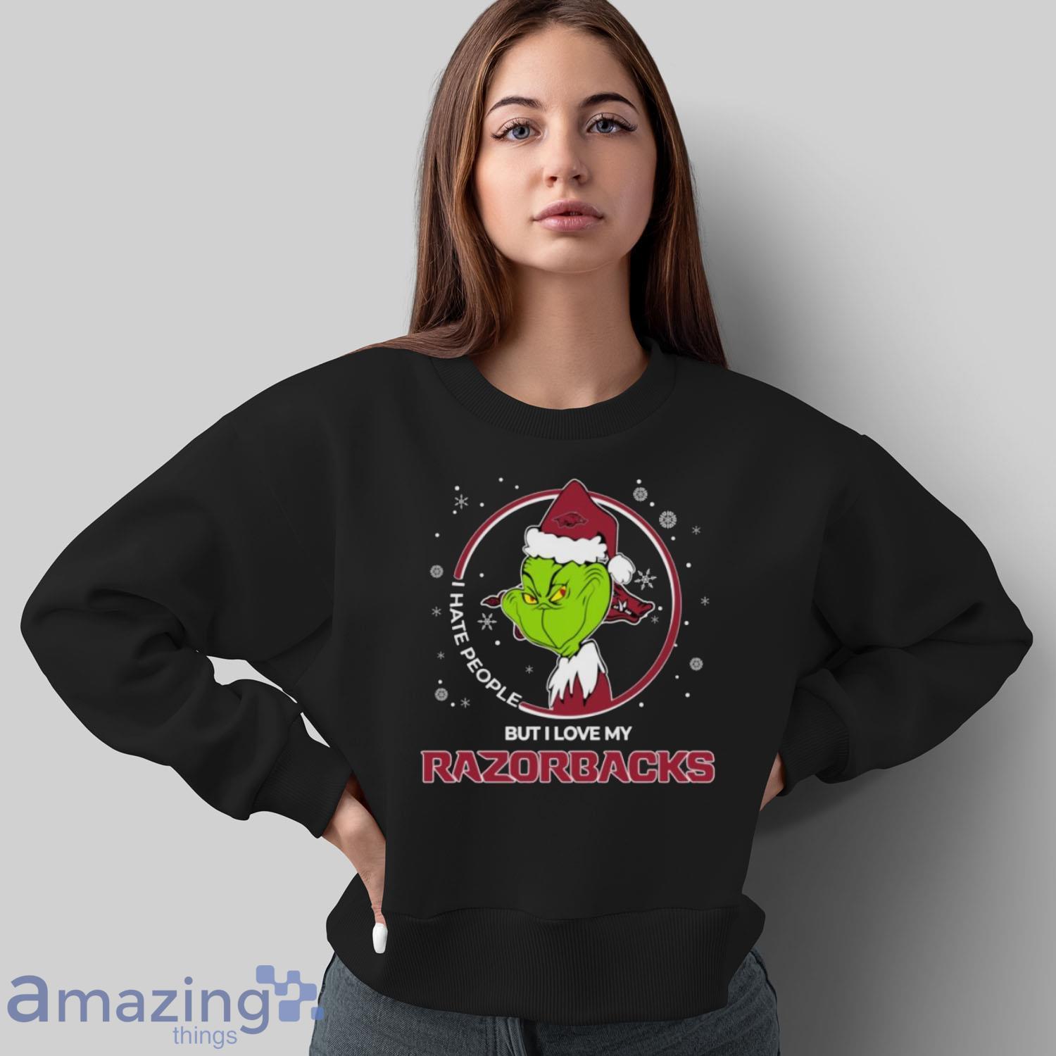 Christmas Grinch Santa I Hate People But I Love My Arkansas Razorbacks image Christmas Grinch Santa I Hate People But I Love My Arkansas Razorbacks - Sweatshirt