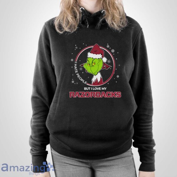 Christmas Grinch Santa I Hate People But I Love My Arkansas Razorbacks - Unisex Pullover Hoodie