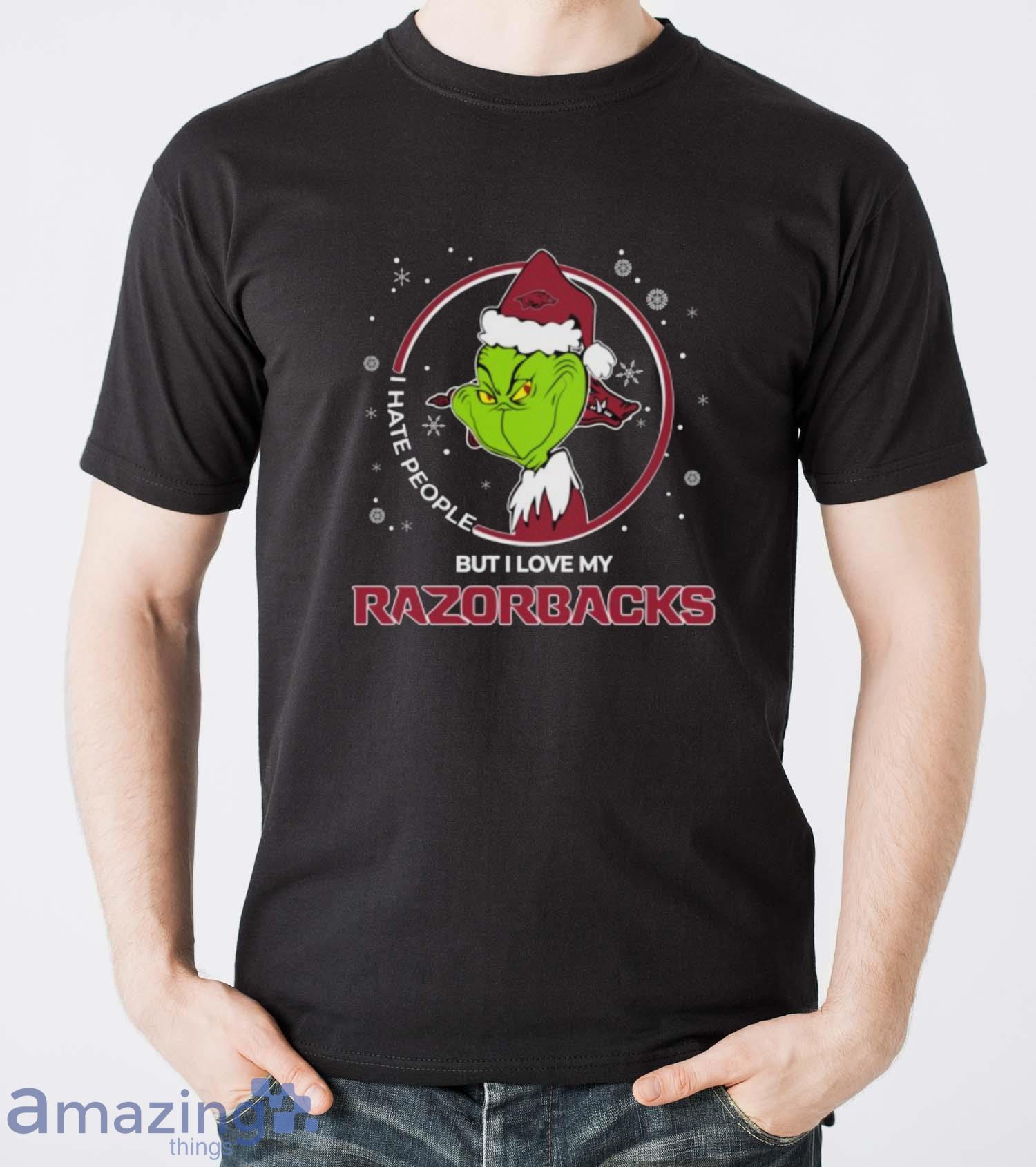 Christmas Grinch Santa I Hate People But I Love My Arkansas Razorbacks image Christmas Grinch Santa I Hate People But I Love My Arkansas Razorbacks - Men T-Shirt