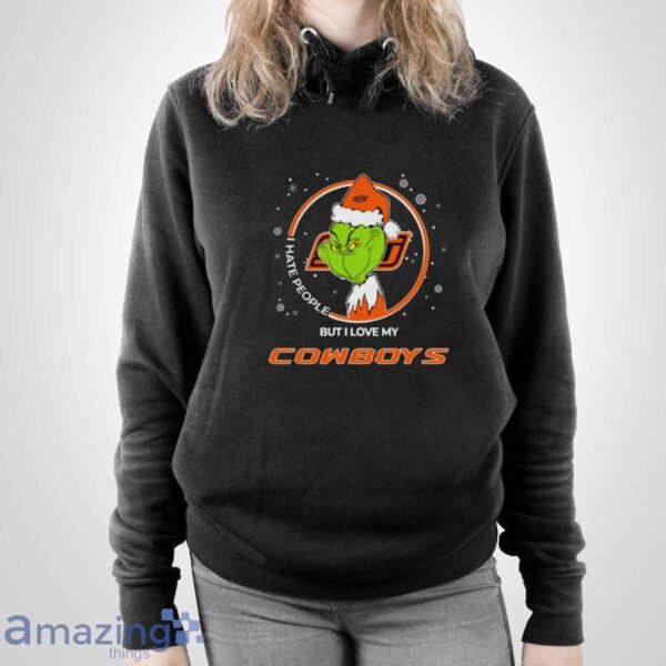 Christmas Grinch Santa I Hate People But I Love My Oklahoma State Cowboys Shirt Sweatshirt Hoodie - Unisex Pullover Hoodie