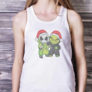CHRISTMAS SEASON SWEATSHIRT - Grinch and Jack Skellington Sweatshirt - White Ladies Tank Top