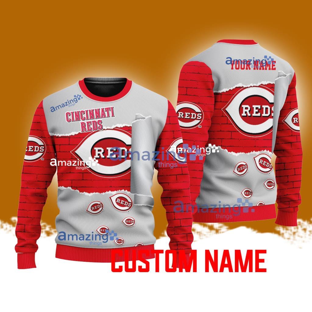 Cincinnati Reds MLB Custom Name Christmas Ugly Sweater 3D For Men Women image Cincinnati Reds MLB Custom Name Christmas Ugly Sweater 3D For Men Women Product Photo 1