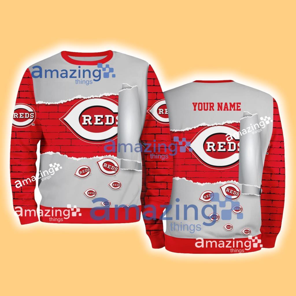 Cincinnati Reds MLB Sporty Color Custom Name Christmas Ugly Sweater Gift For Fans image Cincinnati Reds MLB Sporty Color Custom Name Christmas Ugly Sweater Gift For Fans Product Photo 1
