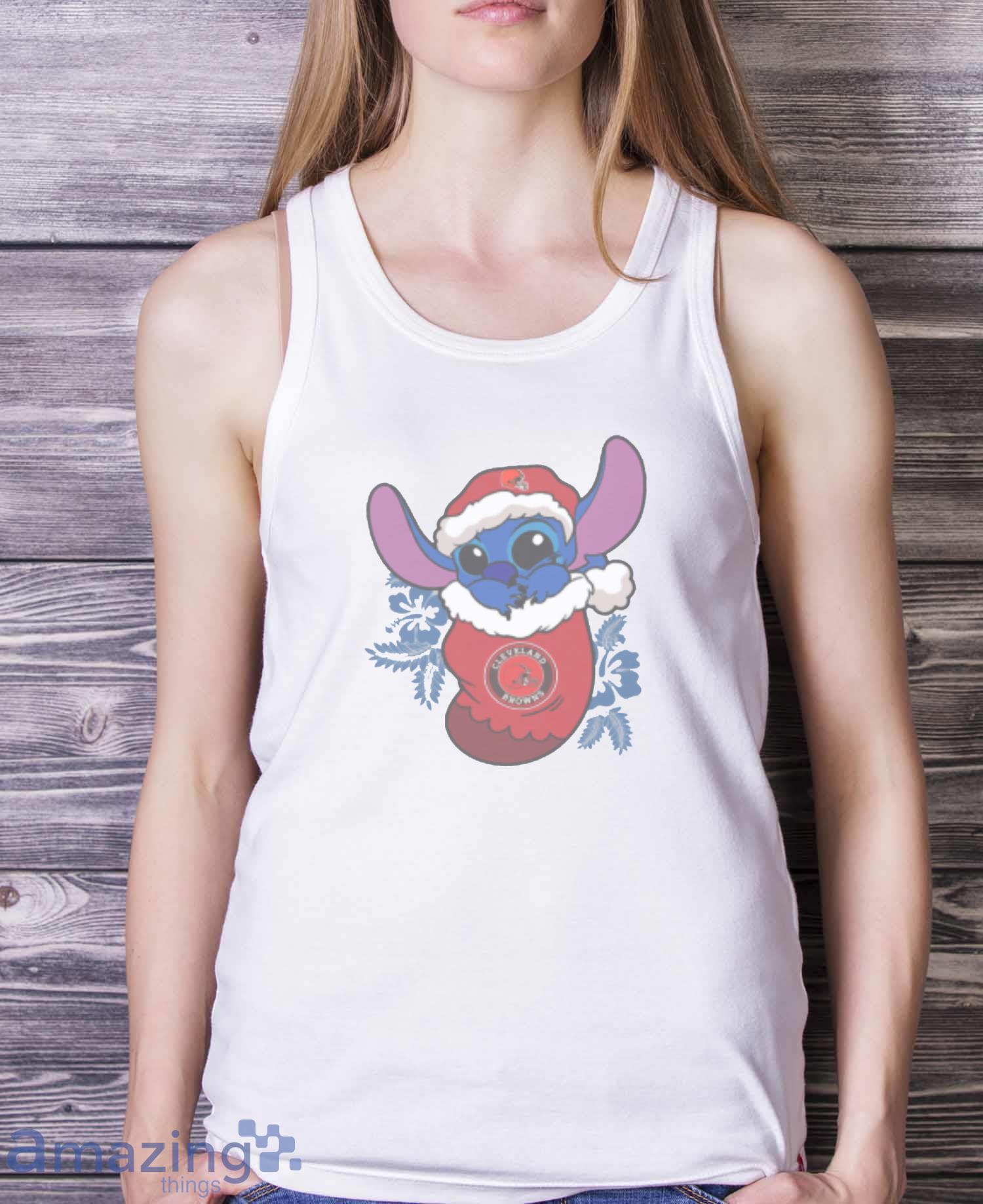 Cleveland Browns Christmas Stitch In The Sock Funny Christmas NFL T Shirt image Cleveland Browns Christmas Stitch In The Sock Funny Christmas NFL T-Shirt - White Ladies Tank Top