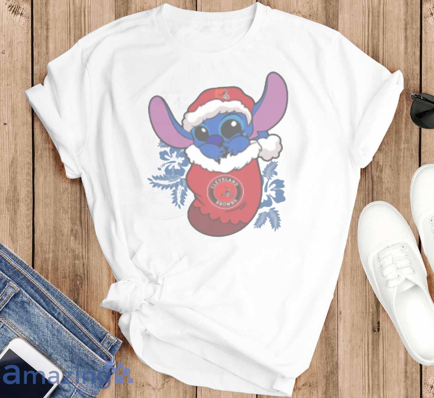 Cleveland Browns Christmas Stitch In The Sock Funny Christmas NFL T Shirt image Cleveland Browns Christmas Stitch In The Sock Funny Christmas NFL T-Shirt - T-SHIRT FLAT