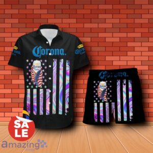 Corona Extra Beer USA Flag Aloha Summer Beach Hawaiian Shirt & Shorts For Men Gift Ideas - Corona Extra Beer USA Flag Aloha Summer Beach Hawaiian Shirt & Shorts For Men Gift Ideas 1