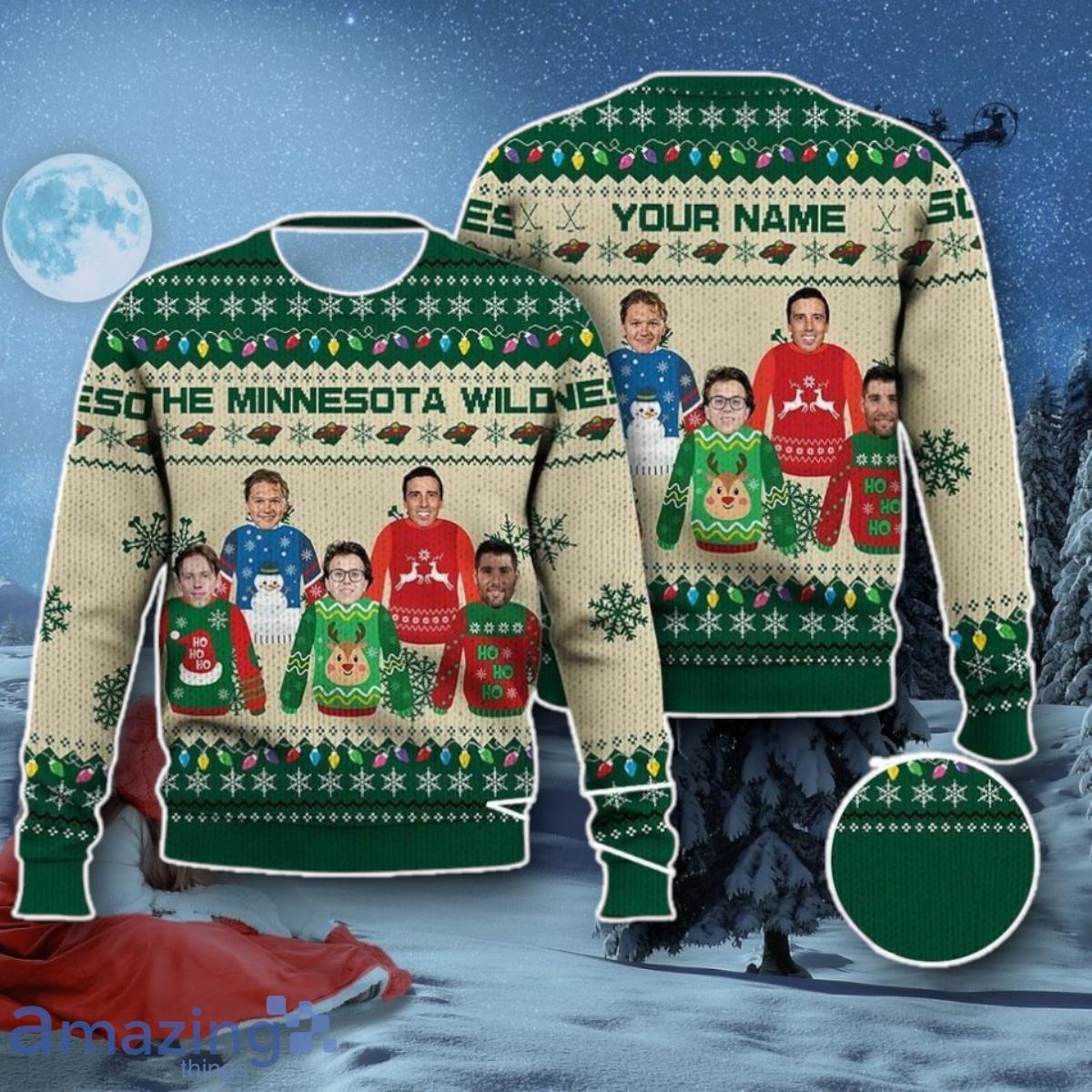 Custom Name Minnesota Wild Christmas Ugly Sweater Wild Ice Hockey Shirt image Custom Name Minnesota Wild Christmas Ugly Sweater Wild Ice Hockey Shirt Product Photo 1