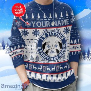 Custom Name Pabst Blue Ribbon Titties Funny Ugly Christmas Sweater New Design Product Photo 4