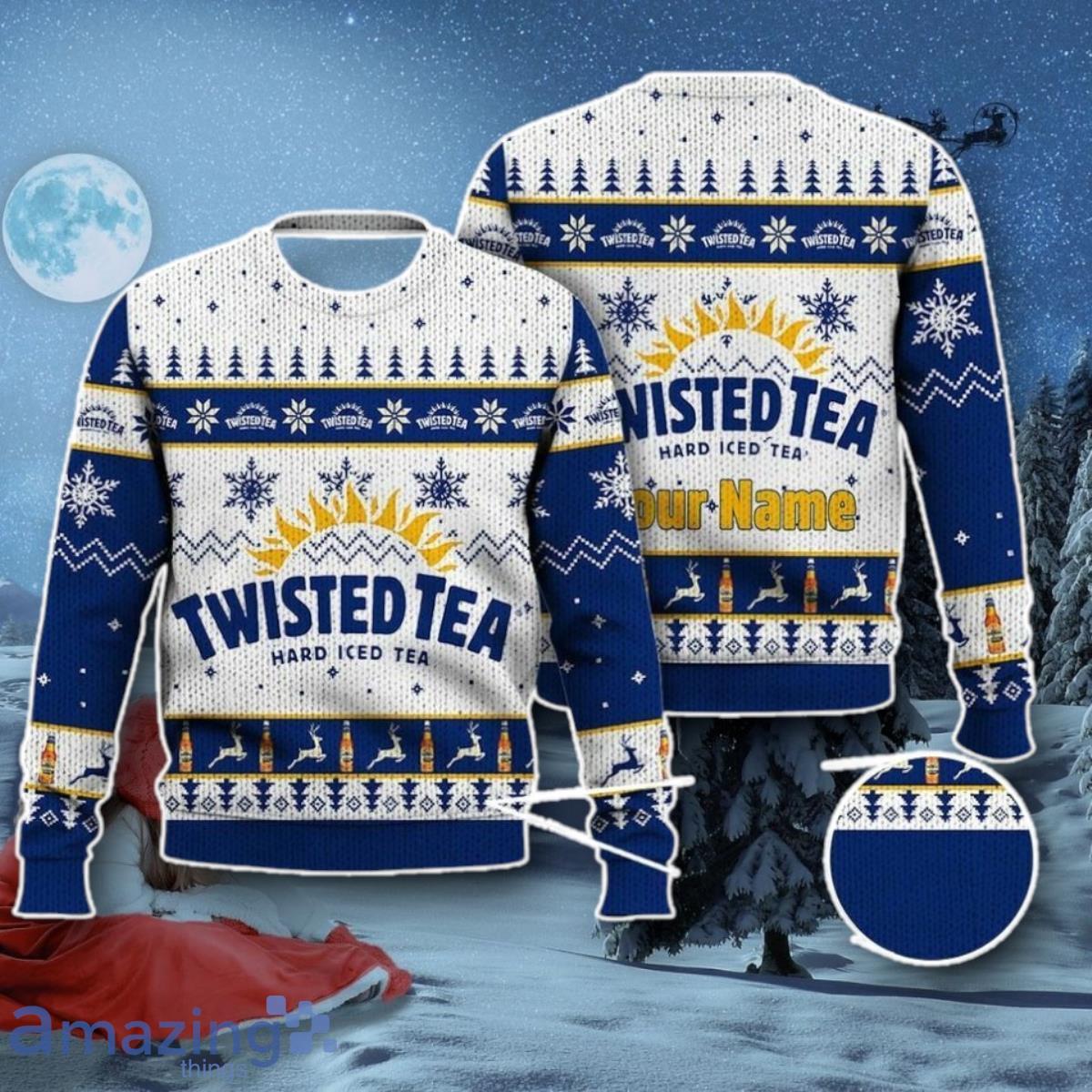 Custom Name Twisted Tea Ugly Christmas Sweater Style Gift Funny Christmas Sweater image Custom Name Twisted Tea Ugly Christmas Sweater Style Gift Funny Christmas Sweater Product Photo 1