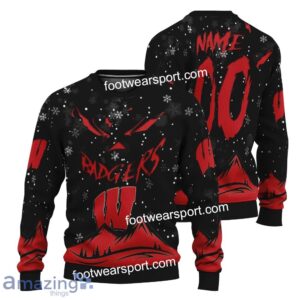 Custom Number And Name Wisconsin Badgers Grinch Face 3D Hoodie, 3D Tshirt, Sweater AOP For Fans - NCAA Wisconsin Badgers Grinch Face 3D Hoodie, 3D Tshirt, Sweater AOP Custom Number And Name Photo 3