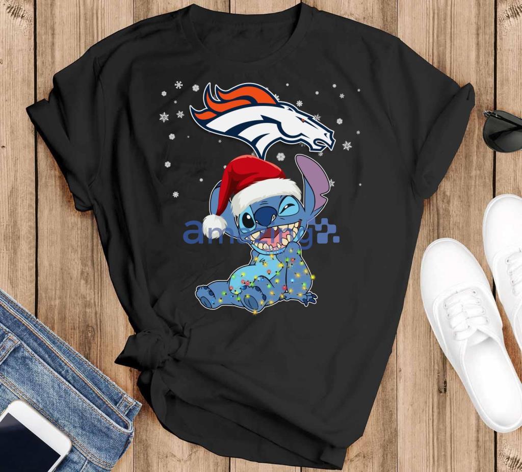 Denver Broncos NFL Stitch Merry Christmas T Shirt image Denver Broncos NFL Stitch Merry Christmas T Shirt Product Photo 2