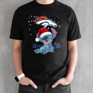Denver Broncos NFL Stitch Merry Christmas T Shirt image Denver Broncos NFL Stitch Merry Christmas T Shirt Product Photo 3