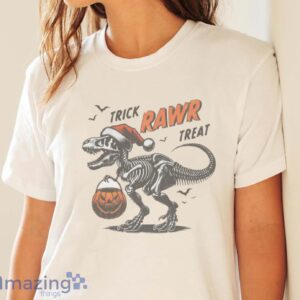 DINO SKELETON SWEATSHIRT - Trick Rawr Treat Sweatshirt - White Ladies T-Shirt