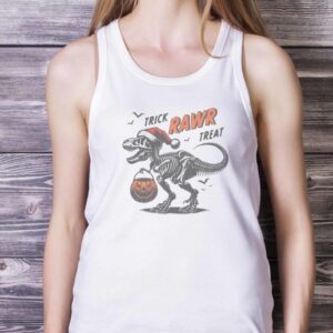 DINO SKELETON SWEATSHIRT - Trick Rawr Treat Sweatshirt - White Ladies Tank Top