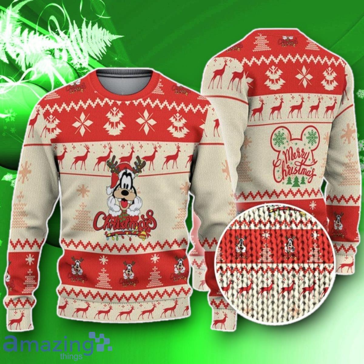 Disney Christmas Goofy Xmas Pine Trees Reindeer Red Ugly Sweater Impressive Gift image Disney Christmas Goofy Xmas Pine Trees Reindeer Red Ugly Sweater Impressive Gift Product Photo 1