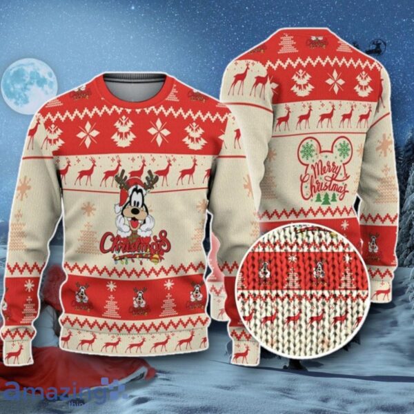 Disney Christmas Goofy Xmas Pine Trees Reindeer Red Ugly Sweater Style Gift Product Photo 1