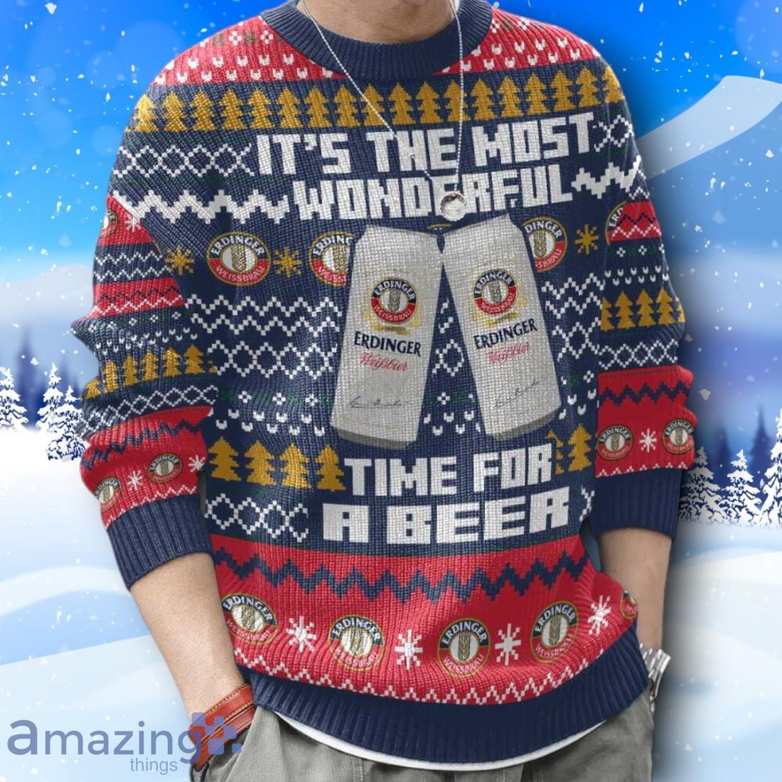 Erdinger It’s The Most Wonderful Time For A Beer Ugly Christmas Sweater New Design image Erdinger It’s The Most Wonderful Time For A Beer Ugly Christmas Sweater New Design Product Photo 4