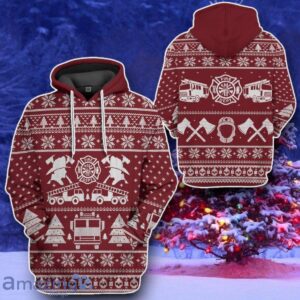 FIRE DEPT Firefighter Ugly Christmas Sweater Style Gift Red Custom Hoodie image FIRE DEPT Firefighter Ugly Christmas Sweater Style Gift Red Custom Hoodie Product Photo 2