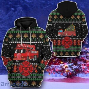 Firefighter Truck Ugly Christmas Sweater Style Gift Custom Hoodie Product Photo 2
