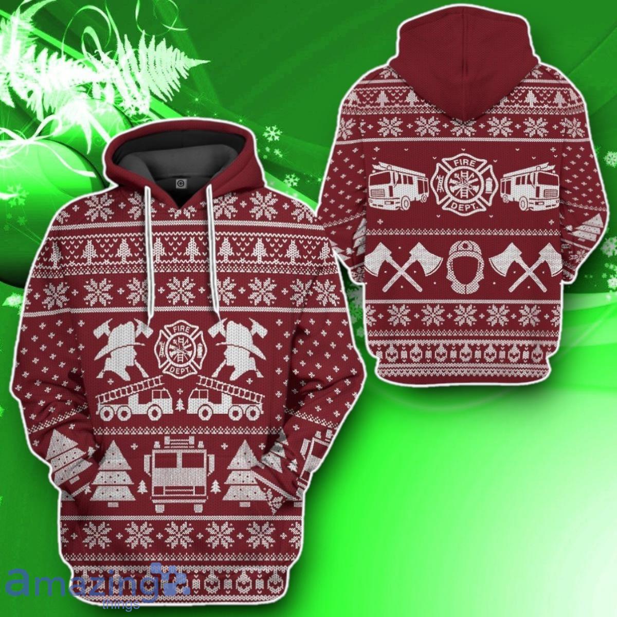 Firefighter Ugly Christmas Sweater Impressive Gift Red Custom Hoodie Apparel image Firefighter Ugly Christmas Sweater Impressive Gift Red Custom Hoodie Apparel Product Photo 2