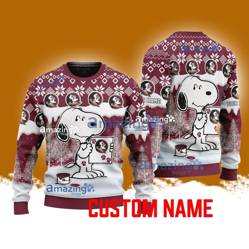 Florida State Seminoles NCAA Snoopy Cute Christmas Ugly Sweater 3D Gift For Fans Custom Name image Florida State Seminoles NCAA Snoopy Cute Christmas Ugly Sweater 3D Gift For Fans Custom Name Product Photo 1